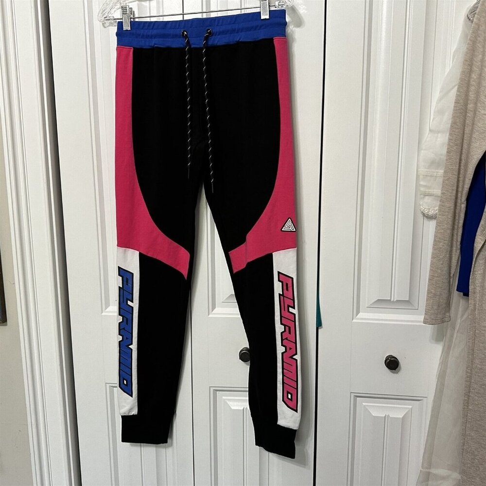 Black Pyramid Joggers Pants Womens Medium Pink Black Colorblock Spell Out
